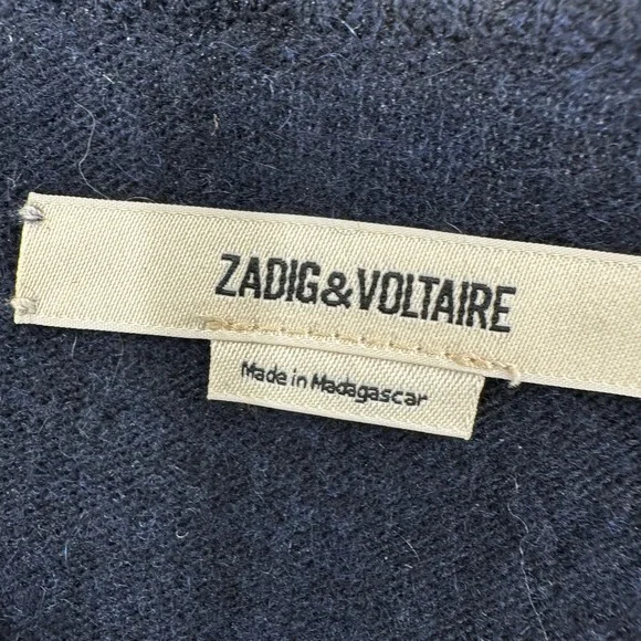 Zadig & Voltaire Gaby Multi Skull Strass Navy Wool Cashmere Sweater Medium Goth - Picture 4 of 10